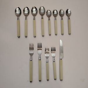 VTG. Gibson Flatware Set‎ Stainless Steel Cream Square Handles 13 Pcs